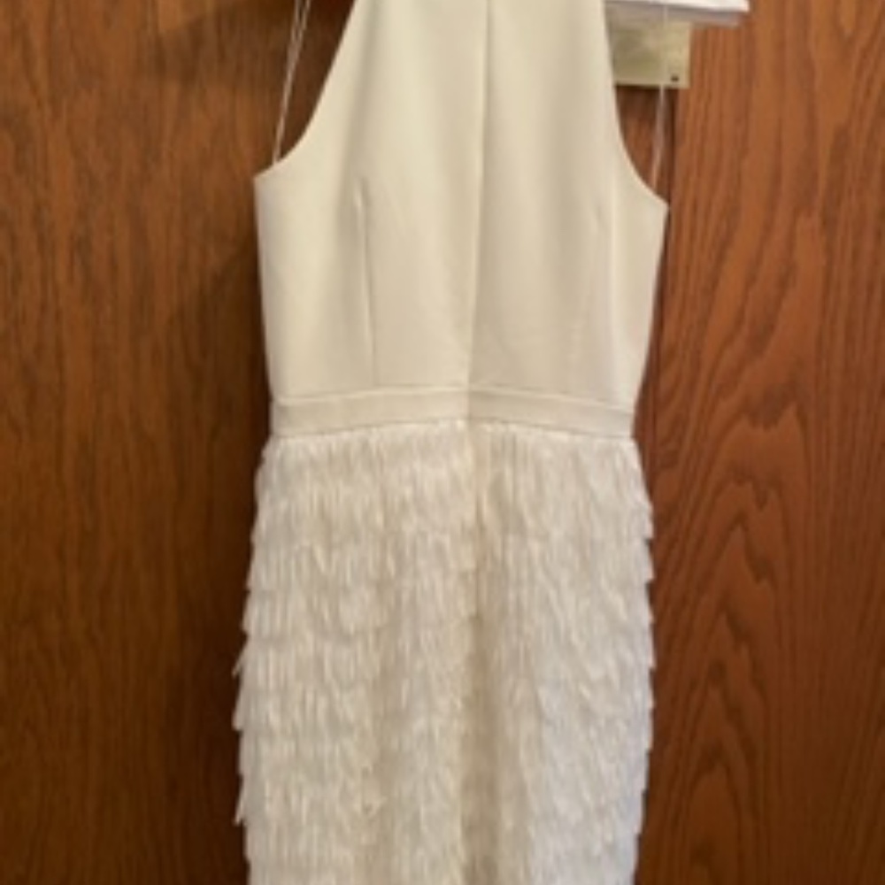 Aidan Mattox, white fringe dress size 8.